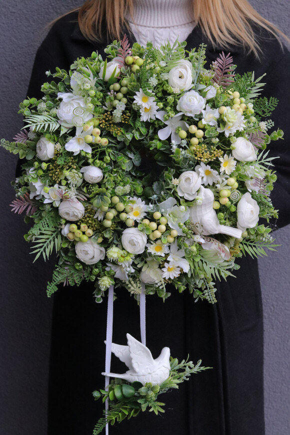 Ptasie Trele, wianek dekoracyjny z ptaszkiem