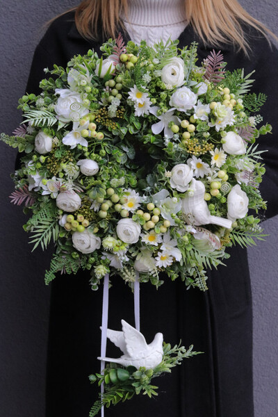 Ptasie Trele, wianek dekoracyjny z ptaszkiem