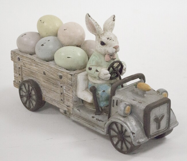 OD RĘKI Automobil A, figurka zając królik auto Wielkanoc, wym.15.5x25x9cm