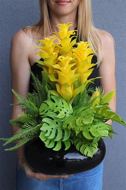 Bromelia Yellow, sztuczna roślina w doniczce, wys.58cm