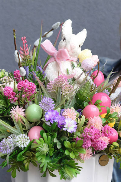 Bunny Star Velveti Pink, stroik wielkanocny na stół