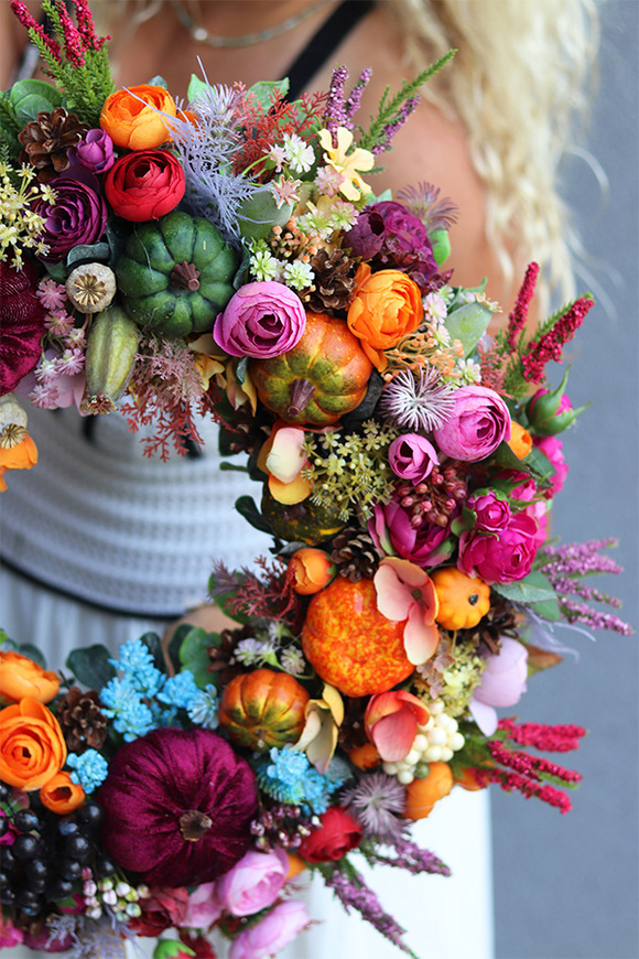 Morena jesienny wianek z aksamitnymi dyniami, śr.46cm