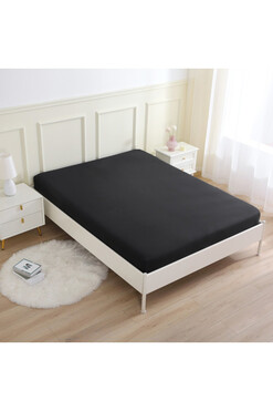 Elena, bawełniane prześcieradło z gumką, czarne, wym.90x200x30cm