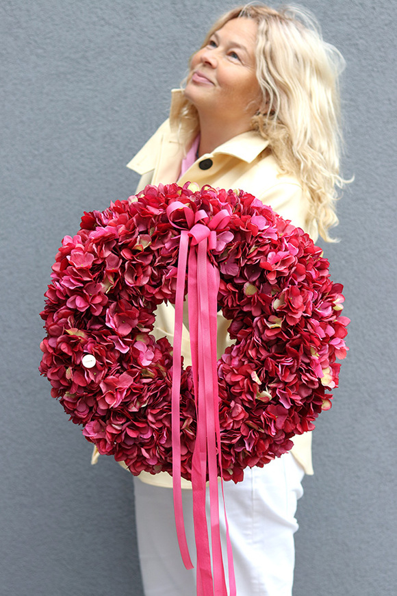 Hortensje Royal, wianek z hortensji na drzwi, śr.40cm