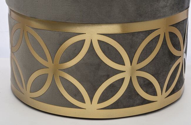 Endire Gold, welurowa pufa z ozdobną podstawą, szara, wym.37x37cm 