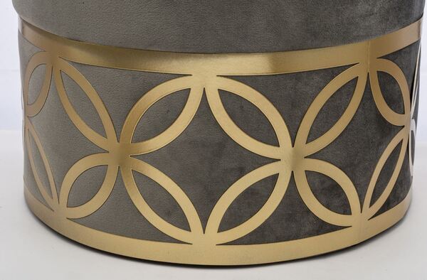 Endire Gold, welurowa pufa z ozdobną podstawą, szara, wym.37x37cm 