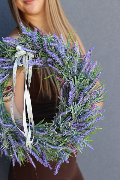 Lawendiana Big, duży wianek z lawendą i wrzosem