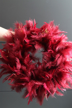Bordowe Pióra, dwustronny wielkanocny wianek z piórami, śr.46cm