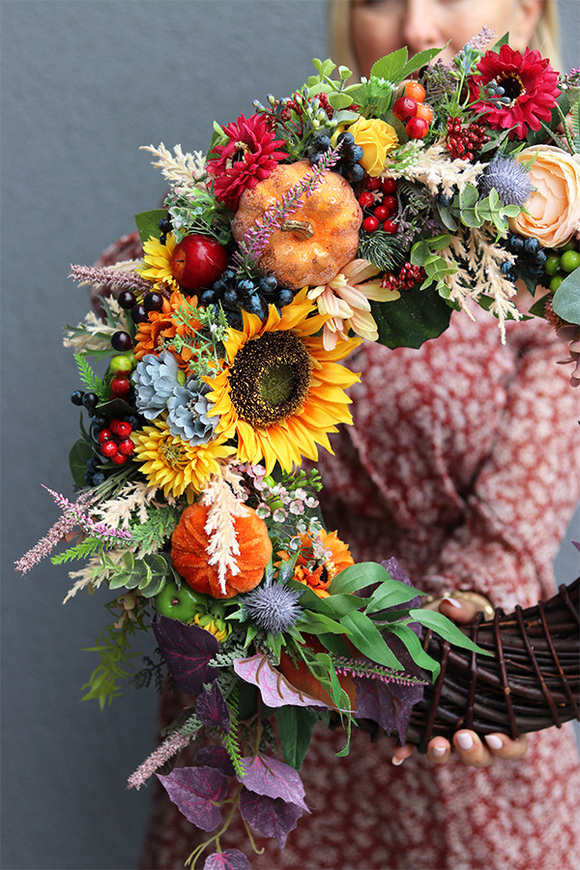 wianek jesienny z dynią i słonecznikiem, Kazimira Noleto