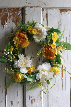 Żółta Wiosna, wianek na drzwi z kwiatami, śr.50cm