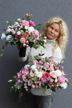 Helita Pink, komplet dekoracji nagrobnych, bukiet + dekoracja w naczyniu 