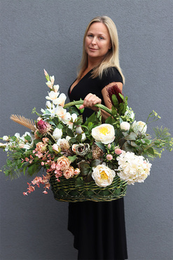 Glorietta, jesienna dekoracja nagrobna w koszu, wym.70x100x60cm 