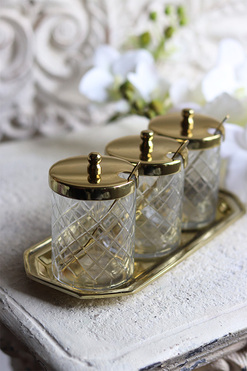 trzy słoiki na tacy, Lux Villa Gold Glamour, wym.9x21x9cm