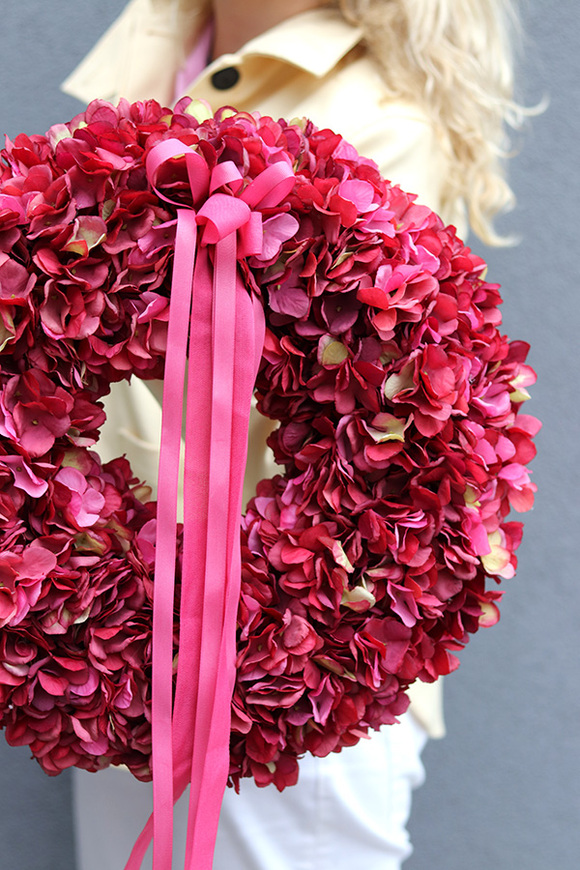 Hortensje Royal, wianek z hortensji na drzwi, śr.40cm