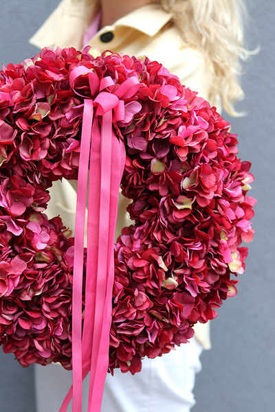 Hortensje Royal, wianek z hortensji na drzwi, śr.40cm