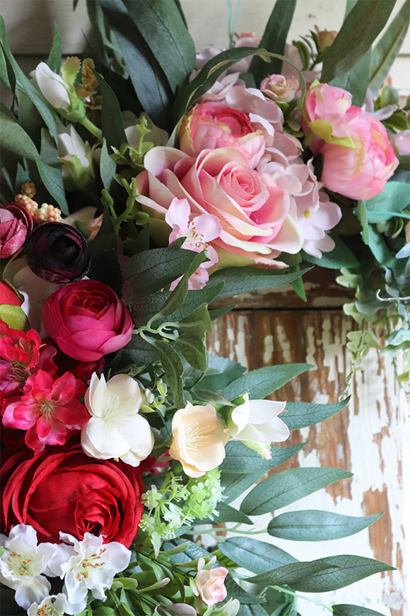 asymetryczny wianek na obręczy, Subtelle Ruby Red 3, śr.53cm