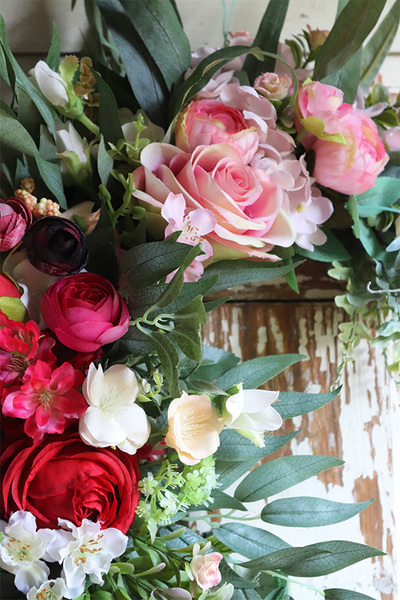 asymetryczny wianek na obręczy, Subtelle Ruby Red 3, śr.53cm