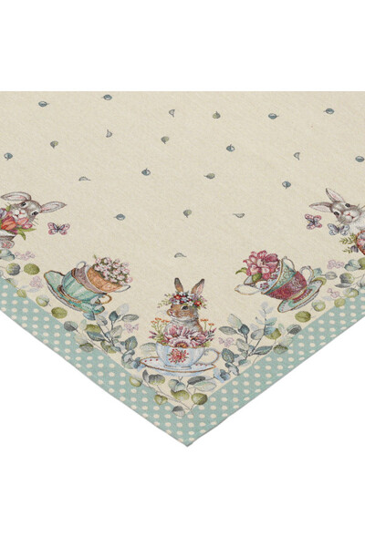 Bunny Tea Green, obrus gobelinowy serweta