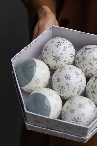 bombki dekoracyjne w pudełku prezentowym, Scandi White & Grey