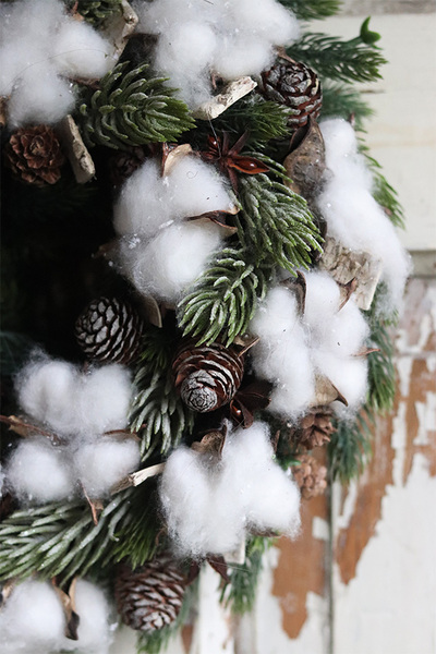 Bawełniany, świąteczny wianek zimowy, śr.30cm  