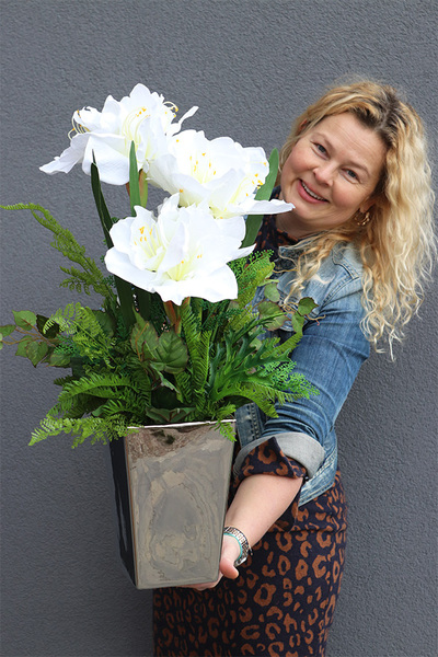 Amarylissia Silver, dekoracja kwiatowa z amarylisem, wys.60cm 