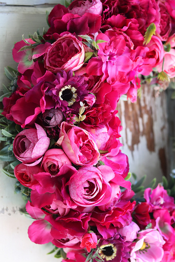 Fuksjano, różowy wianek, śr.44cm