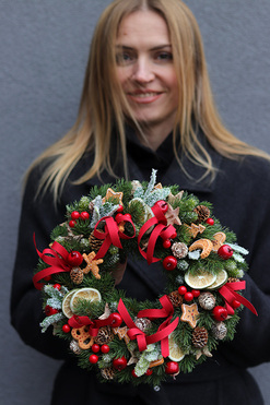 OD RĘKI Zapraszamy na Święta, świąteczny wianek z suszem, śr.26cm