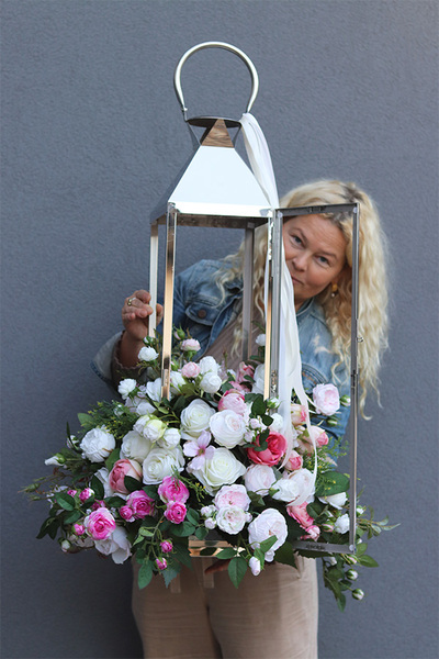 Angelo Garden Delicja, lampion nagrobny z kwiatami