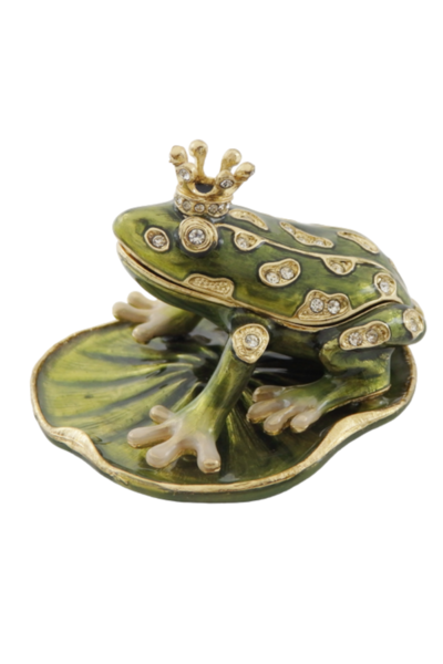 Charming, elegancka szkatułka metalowa, żaba