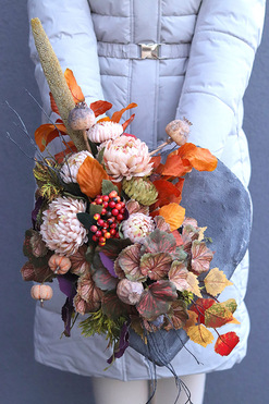 OD RĘKI Autumn Heart Volcan, jesienna dekoracja nagrobna serce, wym.34x65x40cm