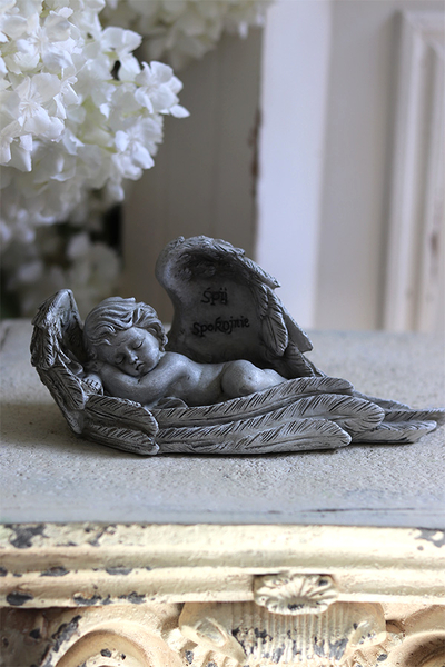 Aniołek Śpij Spokojnie, figurka dekoracyjna z napisem
