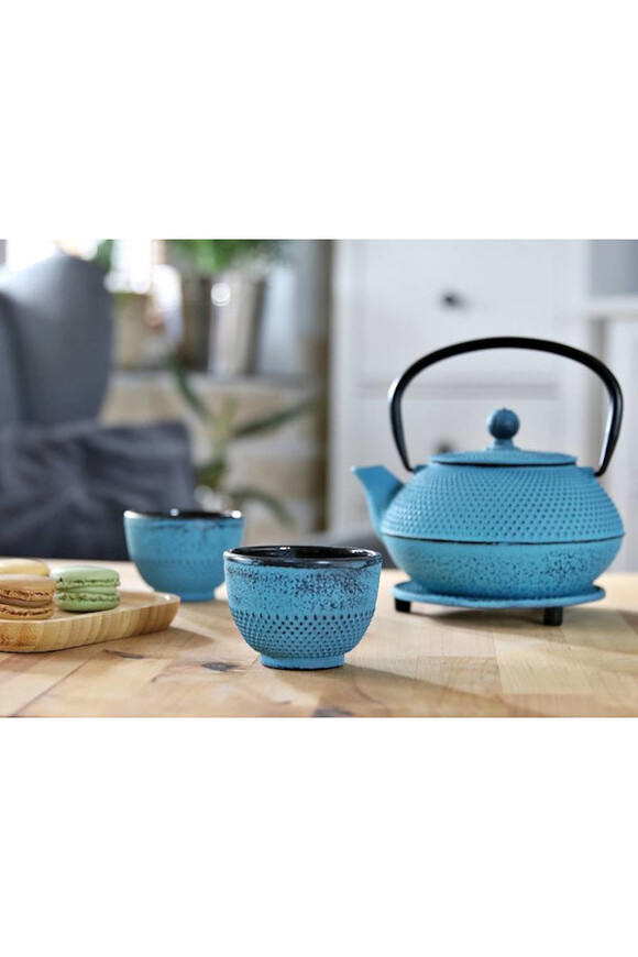 Awaji, żeliwny zestaw do herbaty, turkusowy