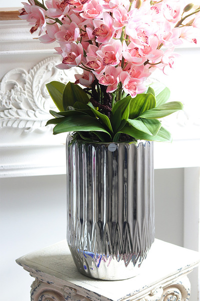 Silverro Sweet Pink, podłogowy storczyk w lustrzanej donicy