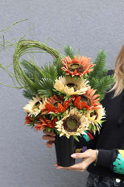 Słonecznikowe Pole, bukiet nagrobny we wkładzie, dł.46cm 