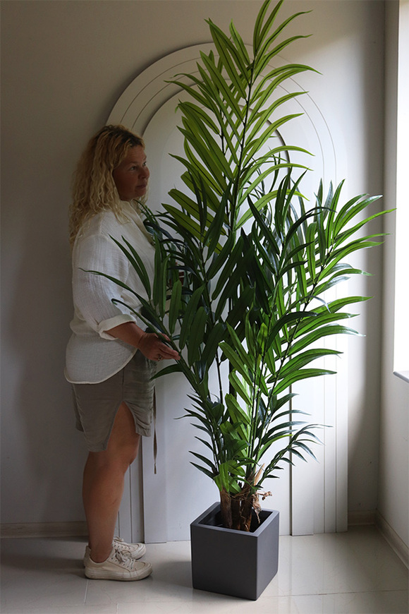 Palma Brasileiro Fiberglass, sztuczna roślina w szarej donicy