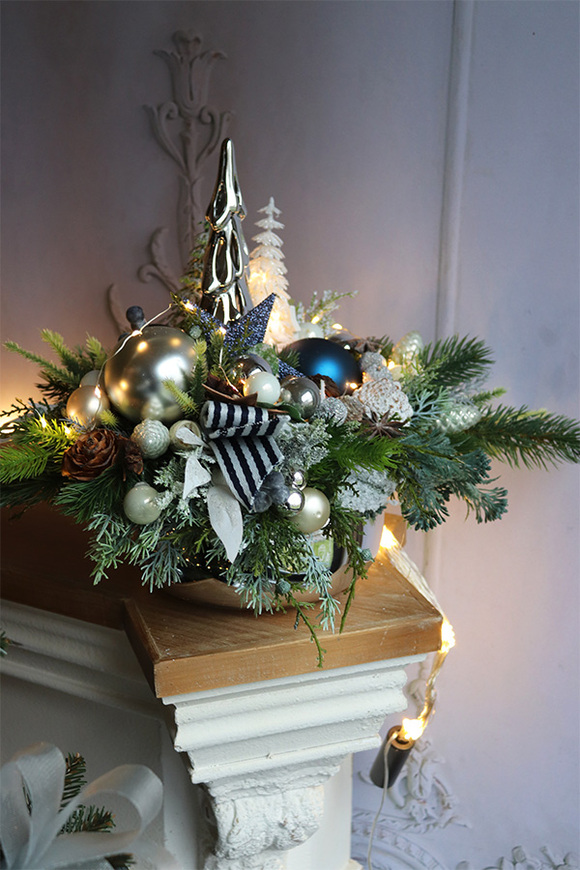 Blue Xmas, granatowy zimowy stroik LED