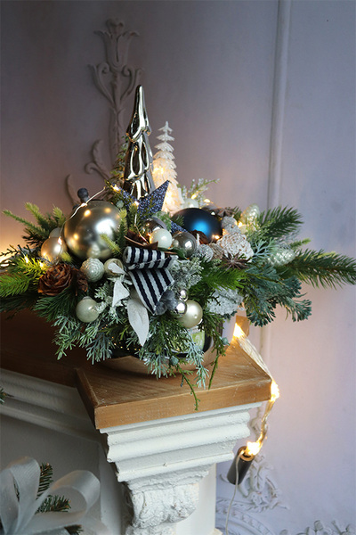 Blue Xmas, granatowy zimowy stroik LED