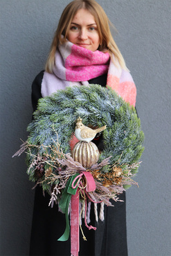 Gold Bird in Crown, zjawiskowy bożonarodzeniowy wianek, śr.35cm 