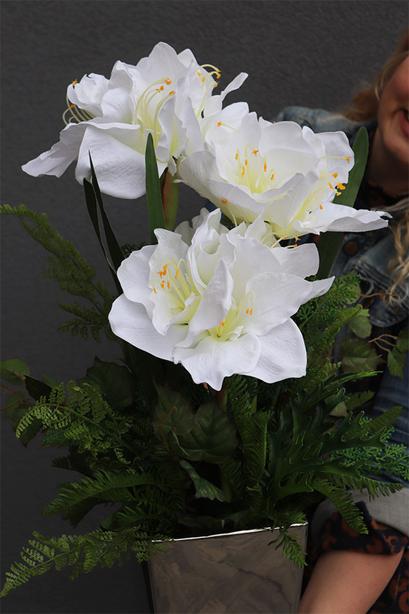 Amarylissia Silver, dekoracja kwiatowa z amarylisem, wys.60cm 