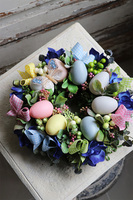 Butterfly Blue, wielkanocny wianek - stroik, śr.27cm