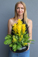 Bromelia Yellow, sztuczna roślina w doniczce	