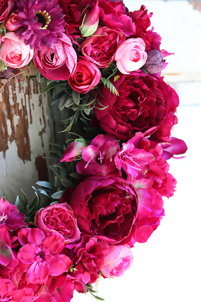 Fuksjano, różowy wianek, śr.44cm