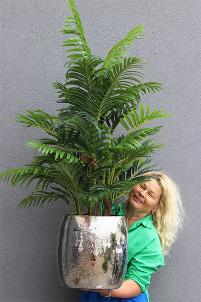 Areca Silver Deluxe, sztuczna palma w metalowej donicy