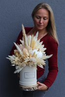 Velurowa Dynia Cream, jesienny flowerbox z suszem