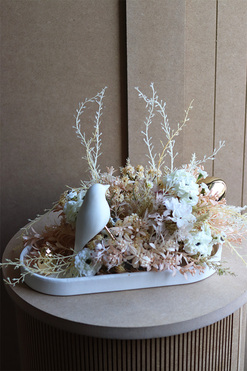 Boho Easter, stroik wielkanocny z ptaszkiem, wym.20x45x15cm