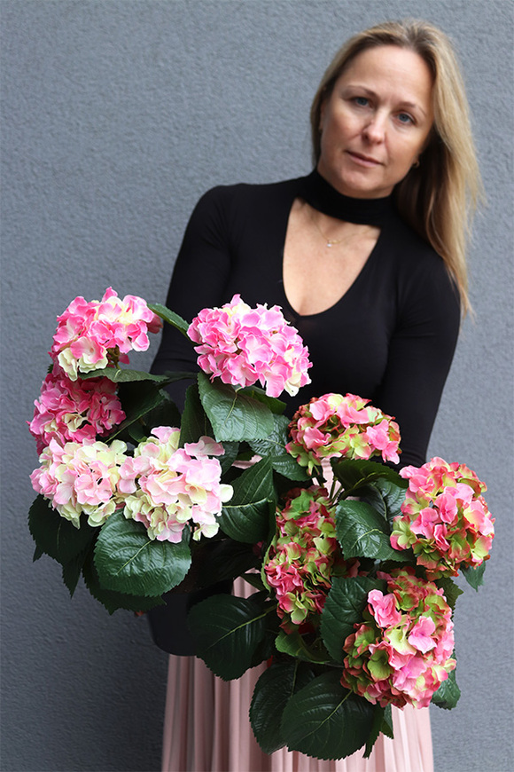 doniczkowa hortensja Różowo-Zielona, wysokiej jakości sztuczne kwiaty