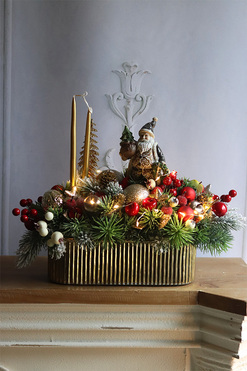 Golden Time, świąteczny stroik LED w naczyniu, wym.36x43cm