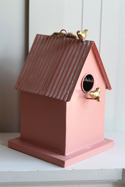 OD RĘKI Domek dla Ptaków, zawieszka figurka metalowa, różowa,wym.29x18x18cm 