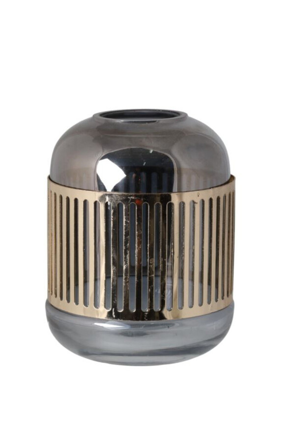 Kassandra, szklany wazon z metalową dekoracją, A, wym.13x13x16cm