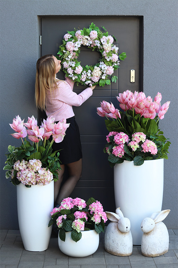 Hortensje Walter donica fiberglass z hortensjami,